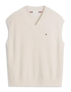 Pure Cotton Textured V-Neck Knitted Vest