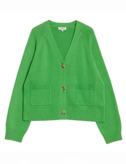 Pure Cotton Textured V-Neck Cardigan