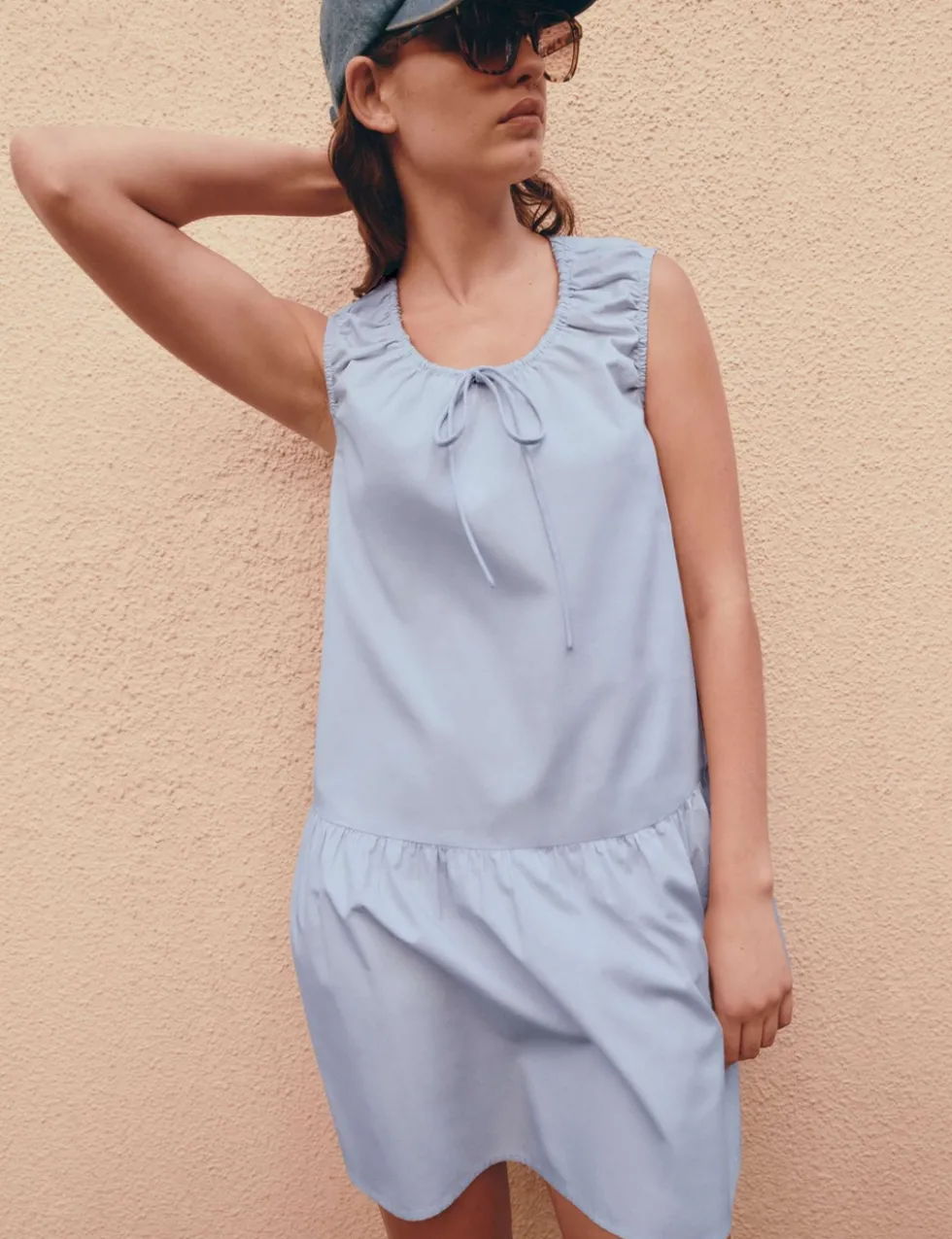 Pure Cotton Tie Detail Mini Tiered Dress