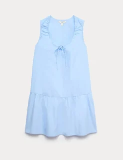 Pure Cotton Tie Detail Mini Tiered Dress