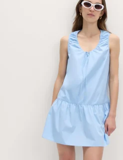 Pure Cotton Tie Detail Mini Tiered Dress