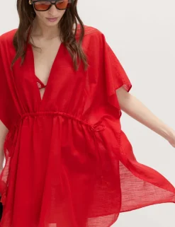 Pure Cotton Tie Detail Mini Kaftan Dress