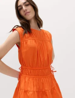 Pure Cotton Tie Detail Mini Waisted Dress