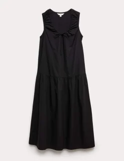 Pure Cotton Tie Detail Midi Tiered Dress
