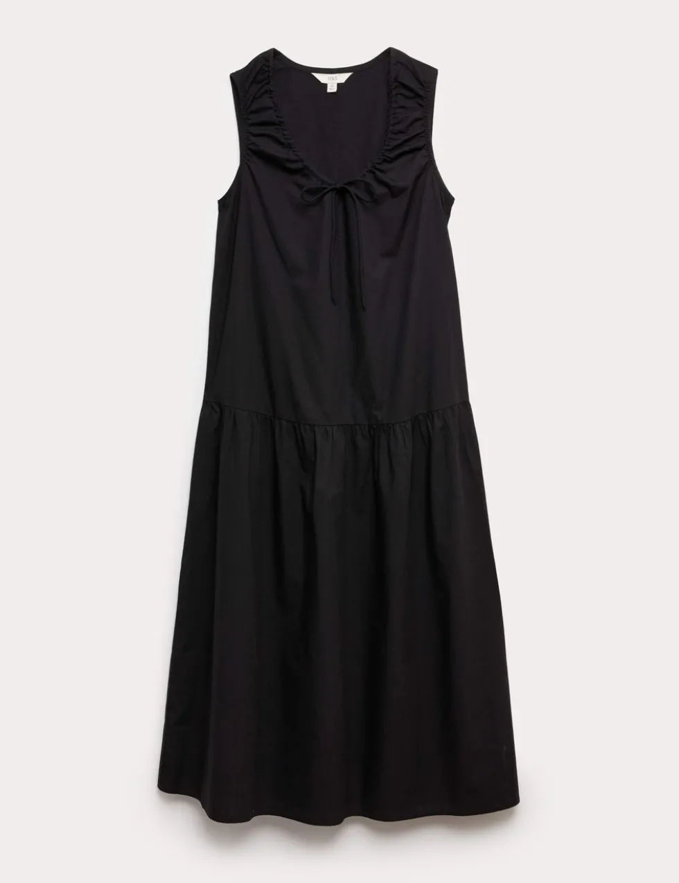 Pure Cotton Tie Detail Midi Tiered Dress