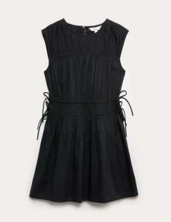 Pure Cotton Tie Detail Mini Waisted Dress