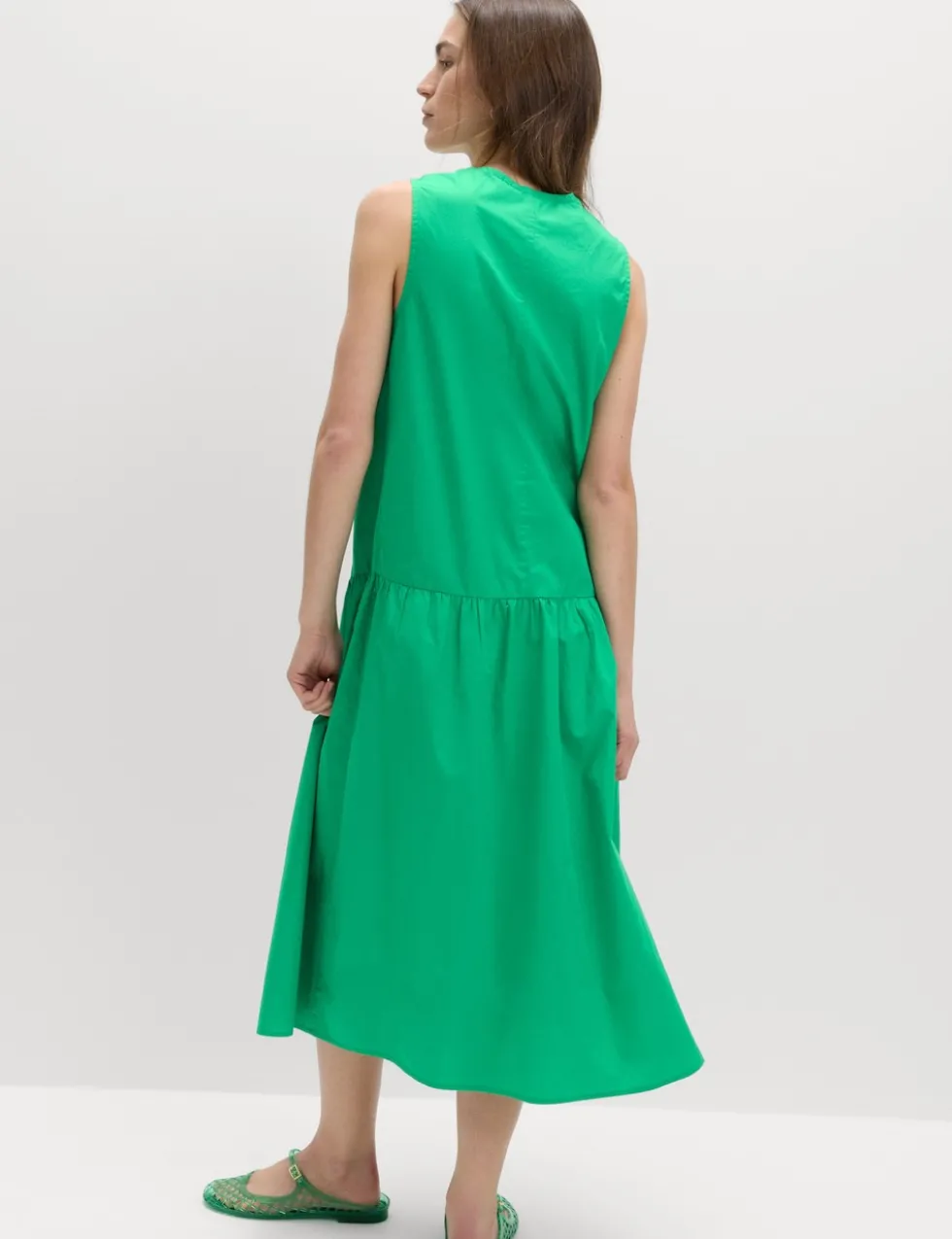 Pure Cotton Tie Detail Midi Tiered Dress