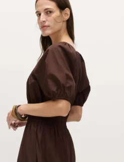 Pure Cotton Tie Detail Midaxi Waisted Dress