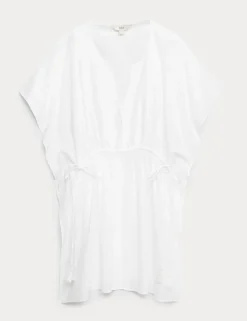 Pure Cotton Tie Detail Mini Kaftan Dress