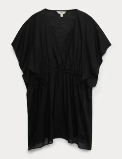 Pure Cotton Tie Detail Mini Kaftan Dress