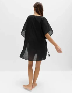 Pure Cotton Tie Detail Mini Kaftan Dress