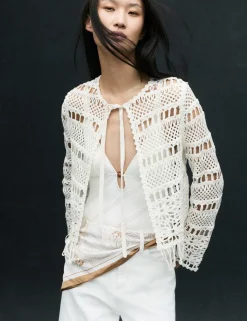 Pure Cotton Tie Fastening Cropped Cardigan