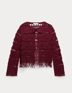 Pure Cotton Tie Fastening Cropped Cardigan