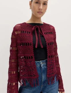Pure Cotton Tie Fastening Cropped Cardigan