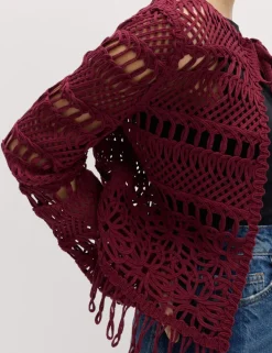 Pure Cotton Tie Fastening Cropped Cardigan