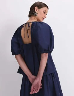 Pure Cotton Tie Neck Blouse