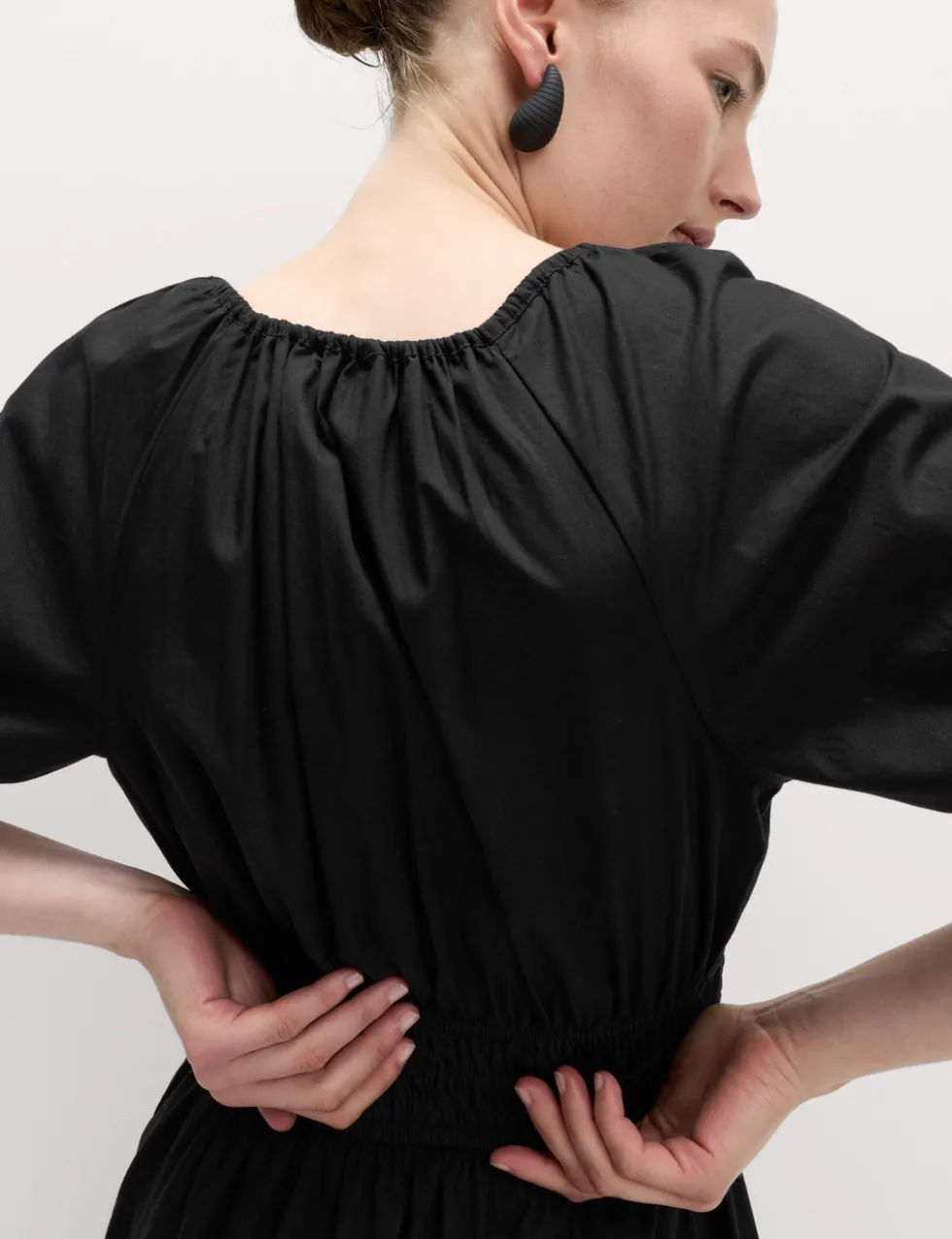 Pure Cotton Tie Neck Midaxi Waisted Dress