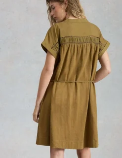 Pure Cotton Tie Waist Knee Length Shirt Dress