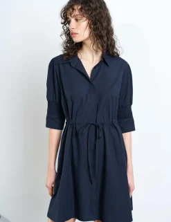 Pure Cotton Tie Waist Mini Shirt Dress