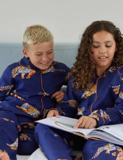 Pure Cotton Tiger Print Revere Collar Pyjamas (2-13 Yrs)