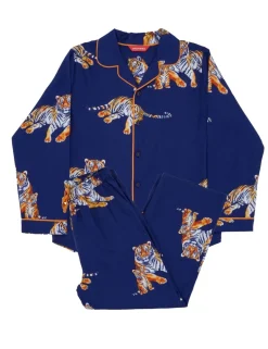Pure Cotton Tiger Print Revere Collar Pyjamas (2-13 Yrs)