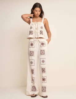 Pure Cotton Tile Print Tie Front Vest Top