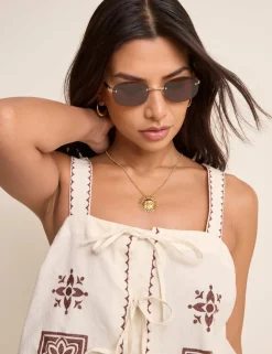Pure Cotton Tile Print Tie Front Vest Top