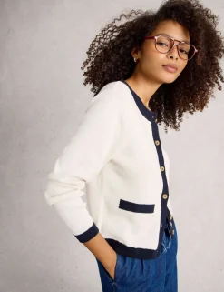 Pure Cotton Tipped Button Front Cardigan