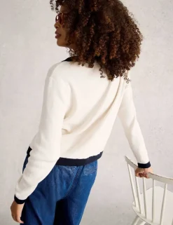 Pure Cotton Tipped Button Front Cardigan