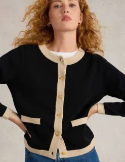 Pure Cotton Tipped Detail Cardigan