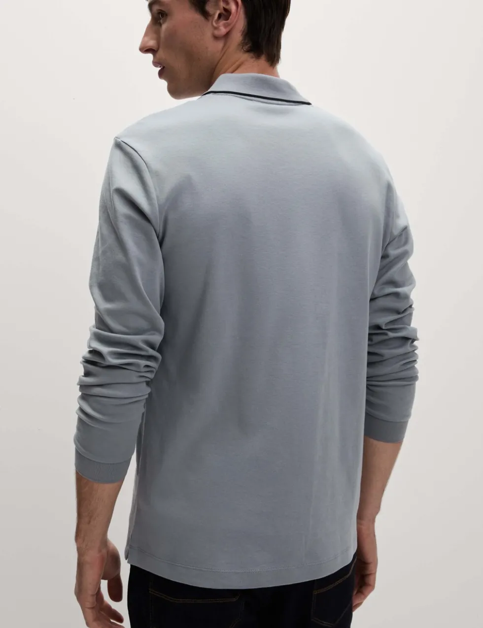 Pure Cotton Tipped Long Sleeve Polo Shirt