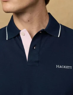 Pure Cotton Tipped Striped Polo Shirt