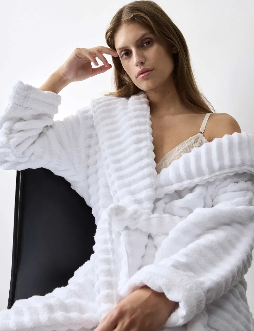 Pure Cotton Towelling Ribbed Dressing Gown
