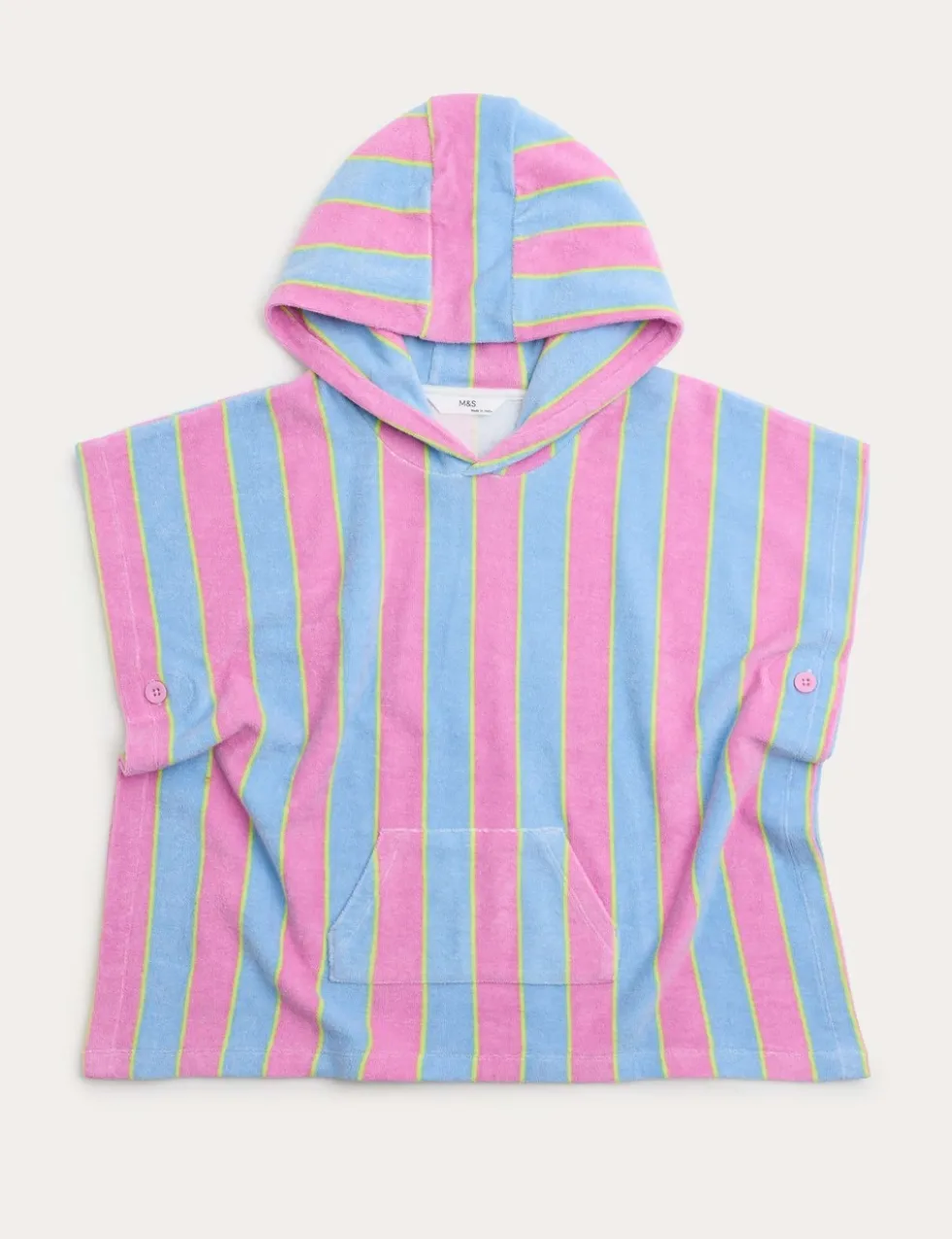 Pure Cotton Towelling Striped Hooded Poncho (2-8 Yrs)