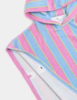 Pure Cotton Towelling Striped Hooded Poncho (2-8 Yrs)