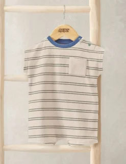 Pure Cotton Towelling Striped Romper (0-18 Months)