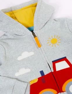 Pure Cotton Tractor Appliqué Zip Hoodie (3 Mths-8 Yrs)