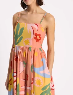 Pure Cotton Tropical Print Strappy Beach Dress