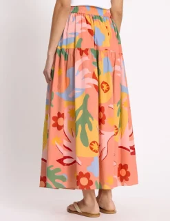 Pure Cotton Tropical Print Midi A-Line Skirt