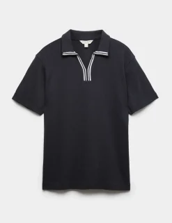 Pure Cotton Vertical Pointelle Polo Shirt