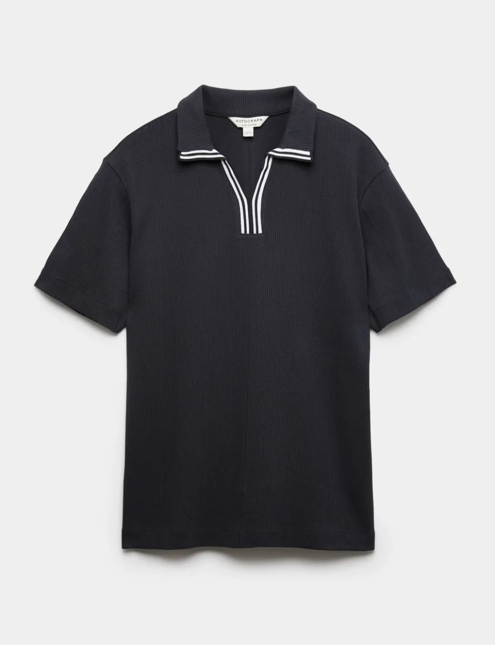 Pure Cotton Vertical Pointelle Polo Shirt