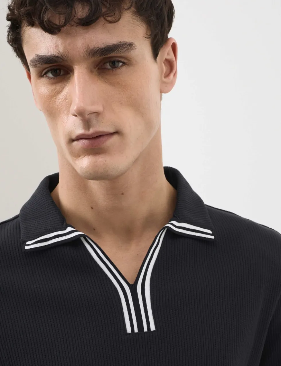 Pure Cotton Vertical Pointelle Polo Shirt