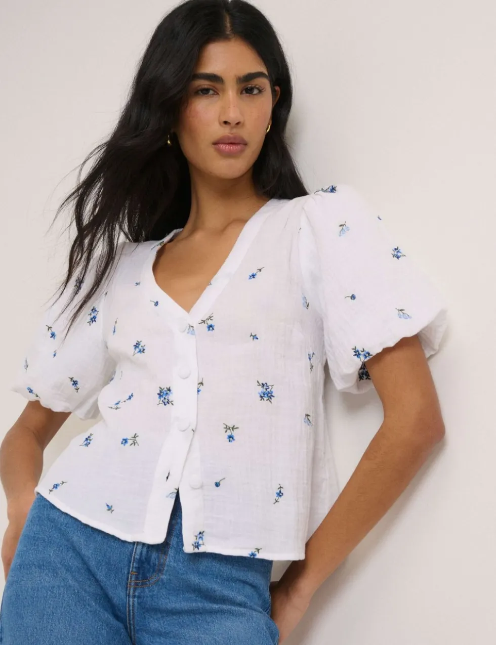 Pure Cotton V-Neck Blouse