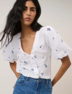 Pure Cotton V-Neck Blouse