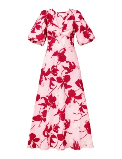 Pure Cotton V-Neck Floral Midaxi Dress