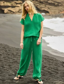 Pure Cotton V-Neck Frill Detail Relaxed Top