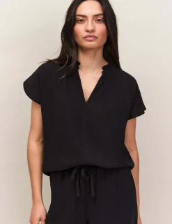 Pure Cotton V-Neck Frill Detail Relaxed Top
