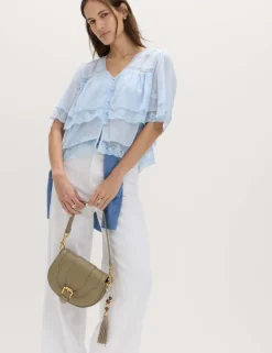 Pure Cotton V-Neck Lace Insert Blouse