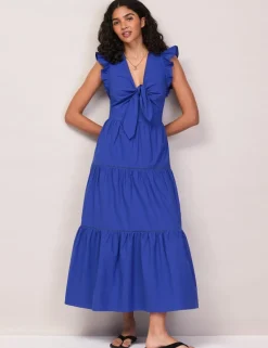 Pure Cotton V-Neck Midaxi Tiered Dress