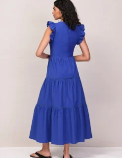 Pure Cotton V-Neck Midaxi Tiered Dress